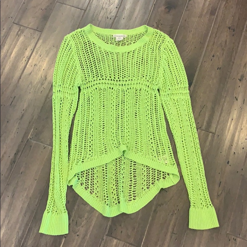 Billabong Lime Green Long sleeve crochet top